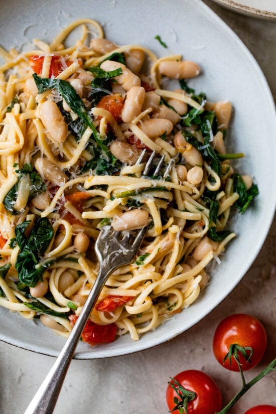 White Bean Scampi with Linguine