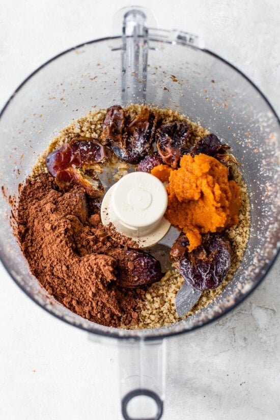 dates and chocolate in a food processor