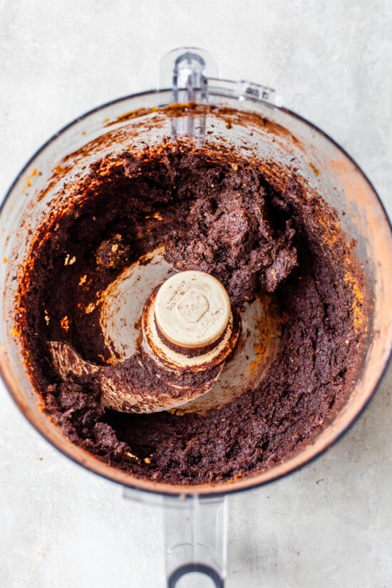 dates and chocolate in a food processor