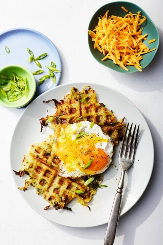 waffled hashrbowns with eggs and cheese