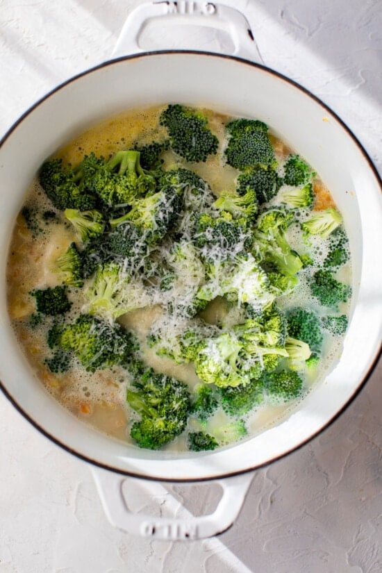 broccoli florets in a pot
