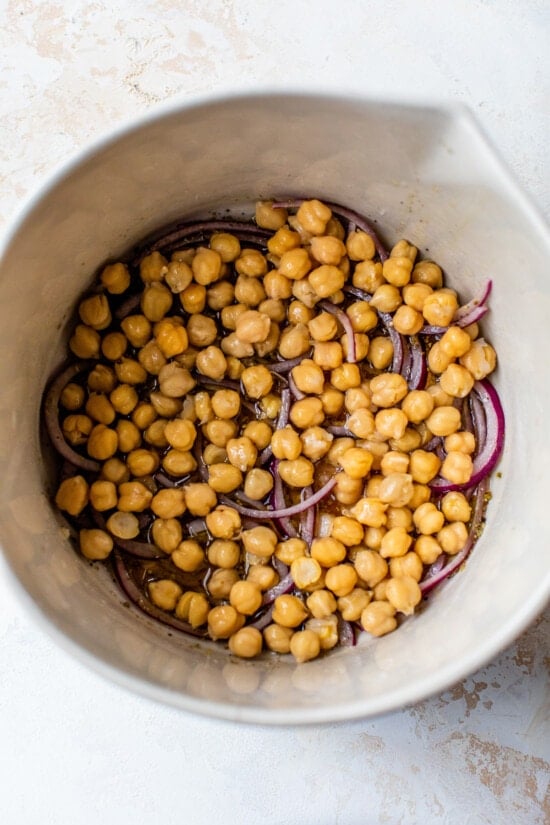 marinated chickpeas and red onions
