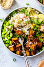 Tofu Poke Bowl with edamame and avocado
