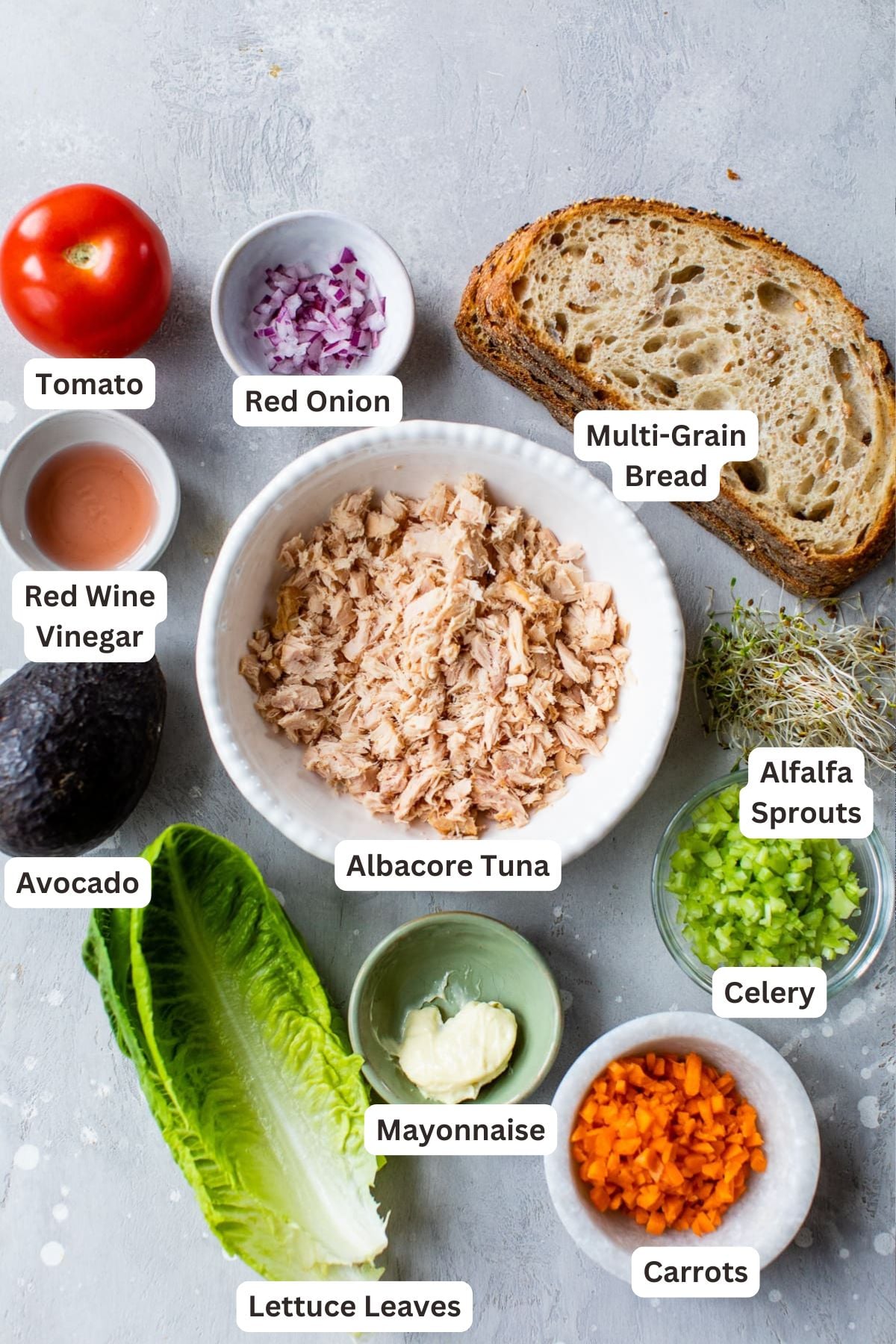 Ingredients for Open Faced Tuna Sandwich with Avocado.