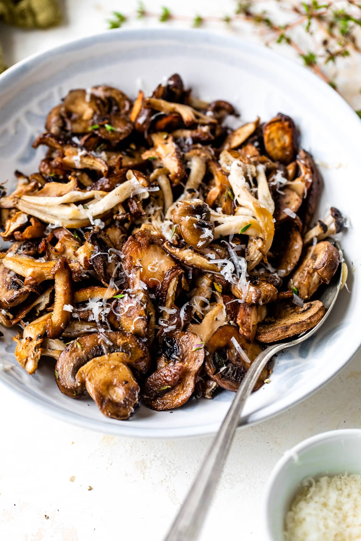 Fried mushrooms with parmesan and balsamic vinegar