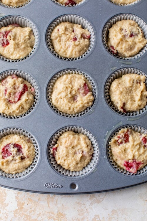 muffin tin with batter