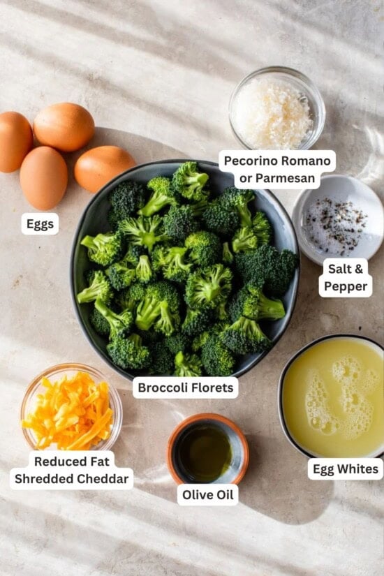 Ingredients for Broccoli and Cheese Egg Muffins.