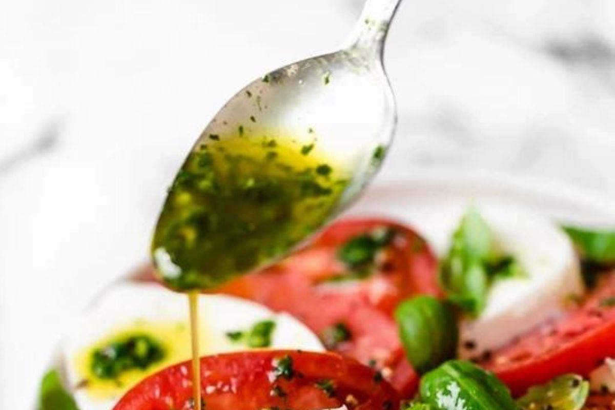 A spoon of basil olive oil