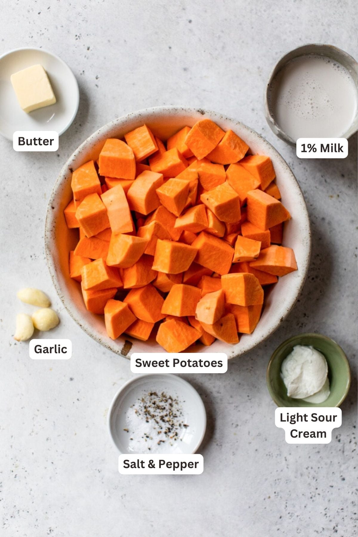 Ingredients for Mashed Sweet Potatoes.