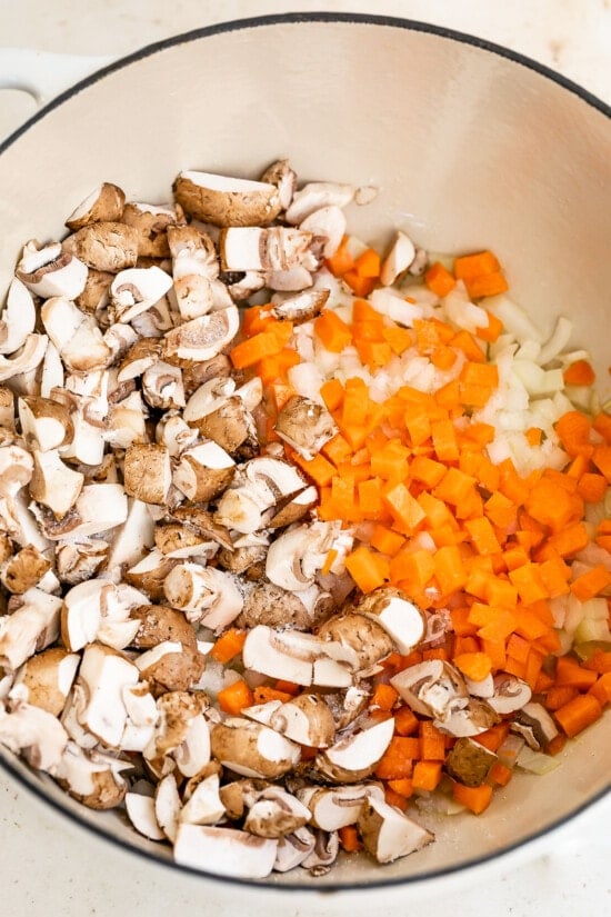 mushrooms carrots and onion