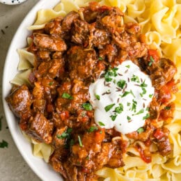 Slow Cooker Hungarian Goulash with noodles