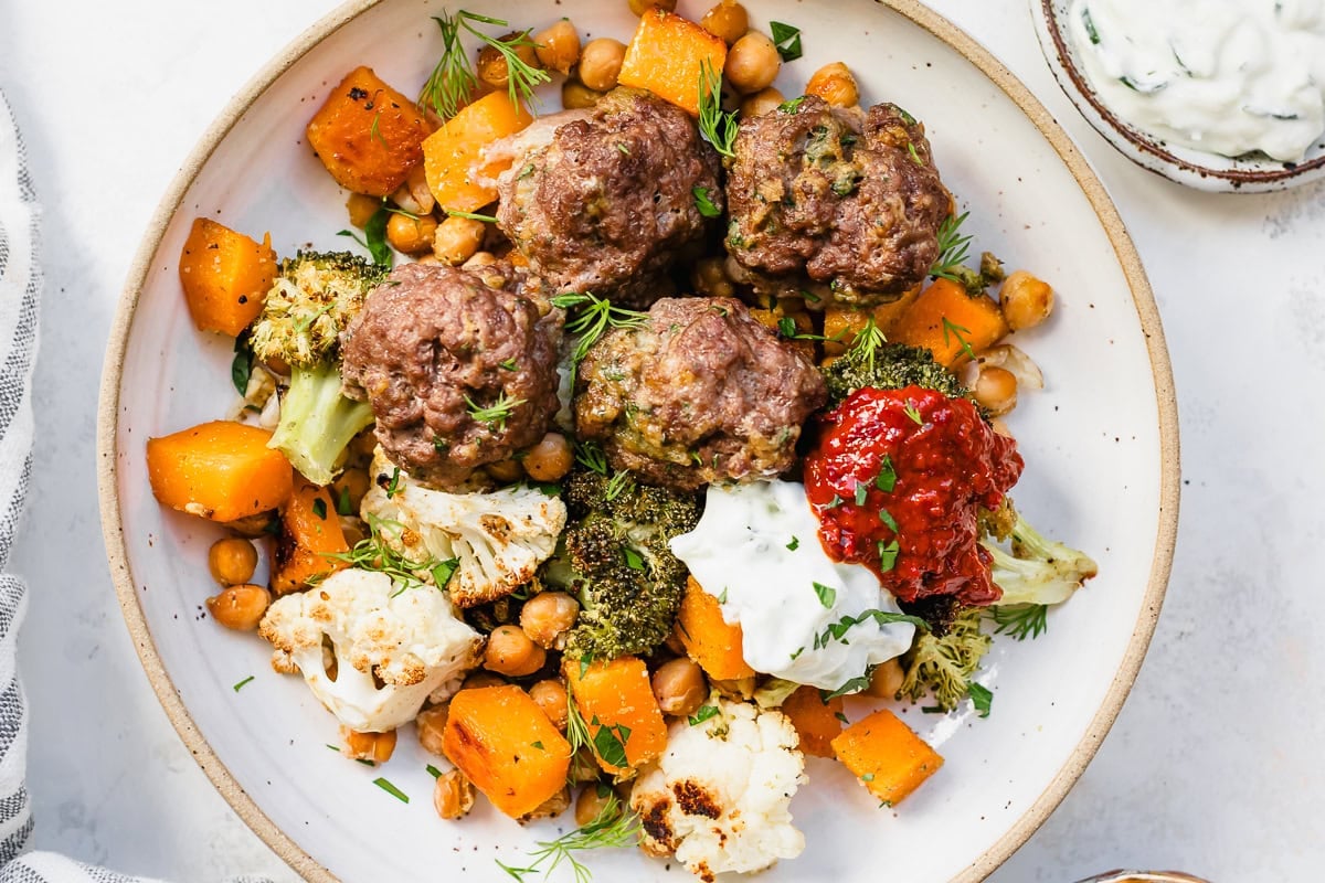 Sheet Pan Meatballs with Chickpeas and Vegetables