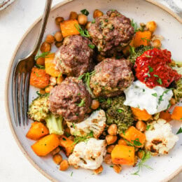 Sheet Pan Meatballs with Chickpeas Cauliflower and Butternut