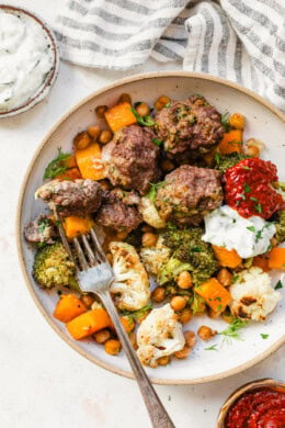 Sheet Pan Meatballs with Chickpeas Cauliflower and Butternut