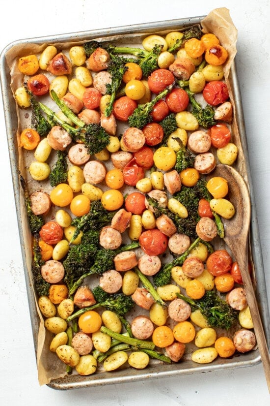 Sheet Pan Gnocchi and Sausage with Tomatoes and Broccolini
