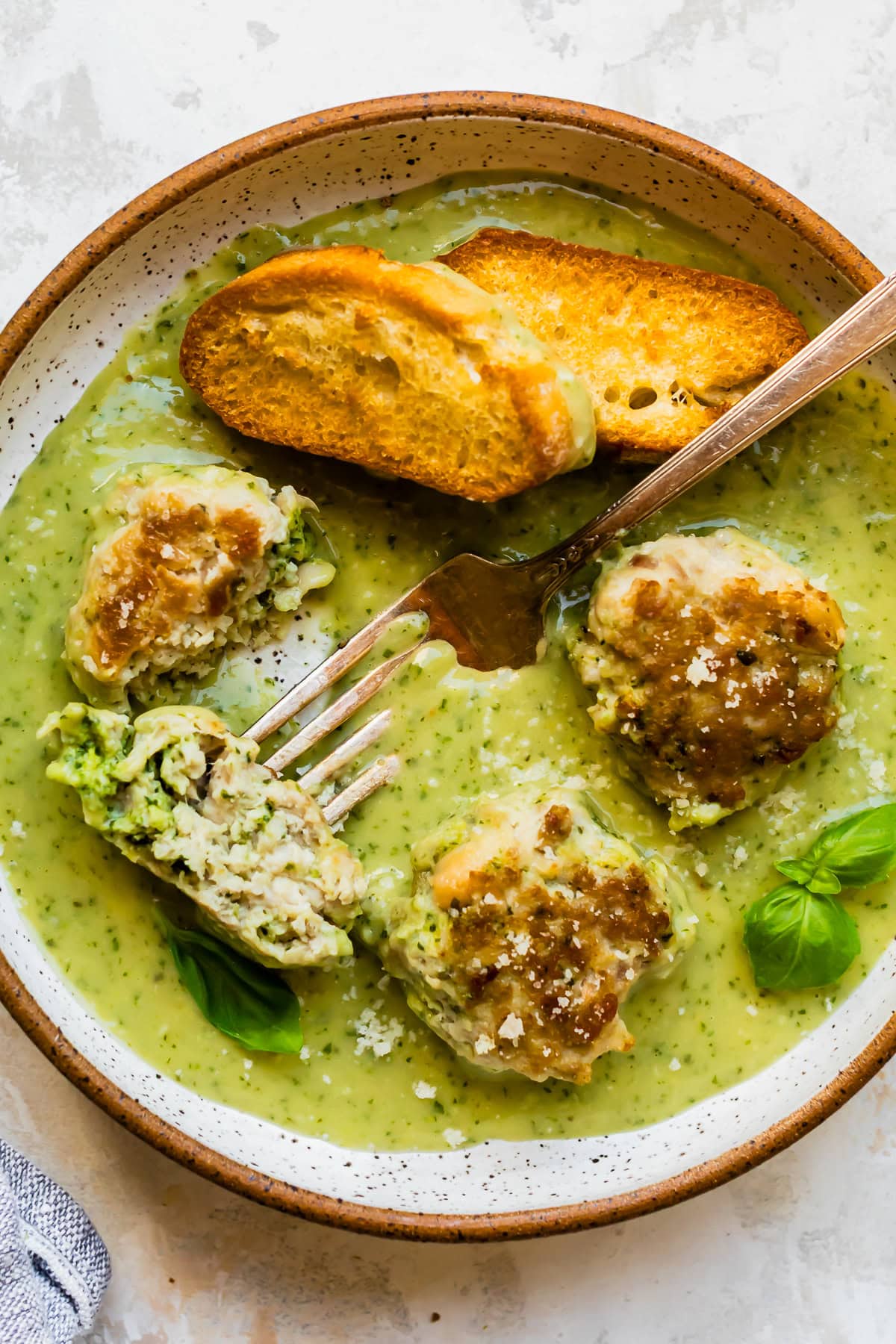 Chicken Meatballs with Lemony Pesto White Bean Puree