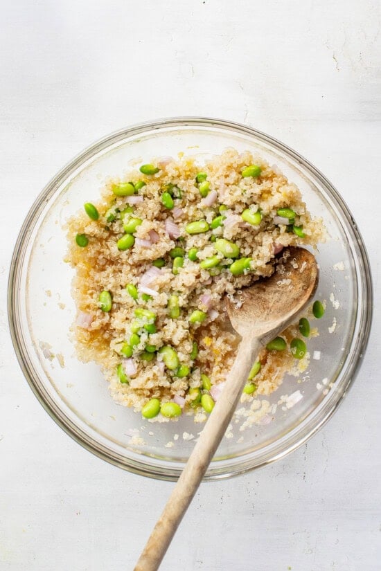 quinoa and edamame in a bowl