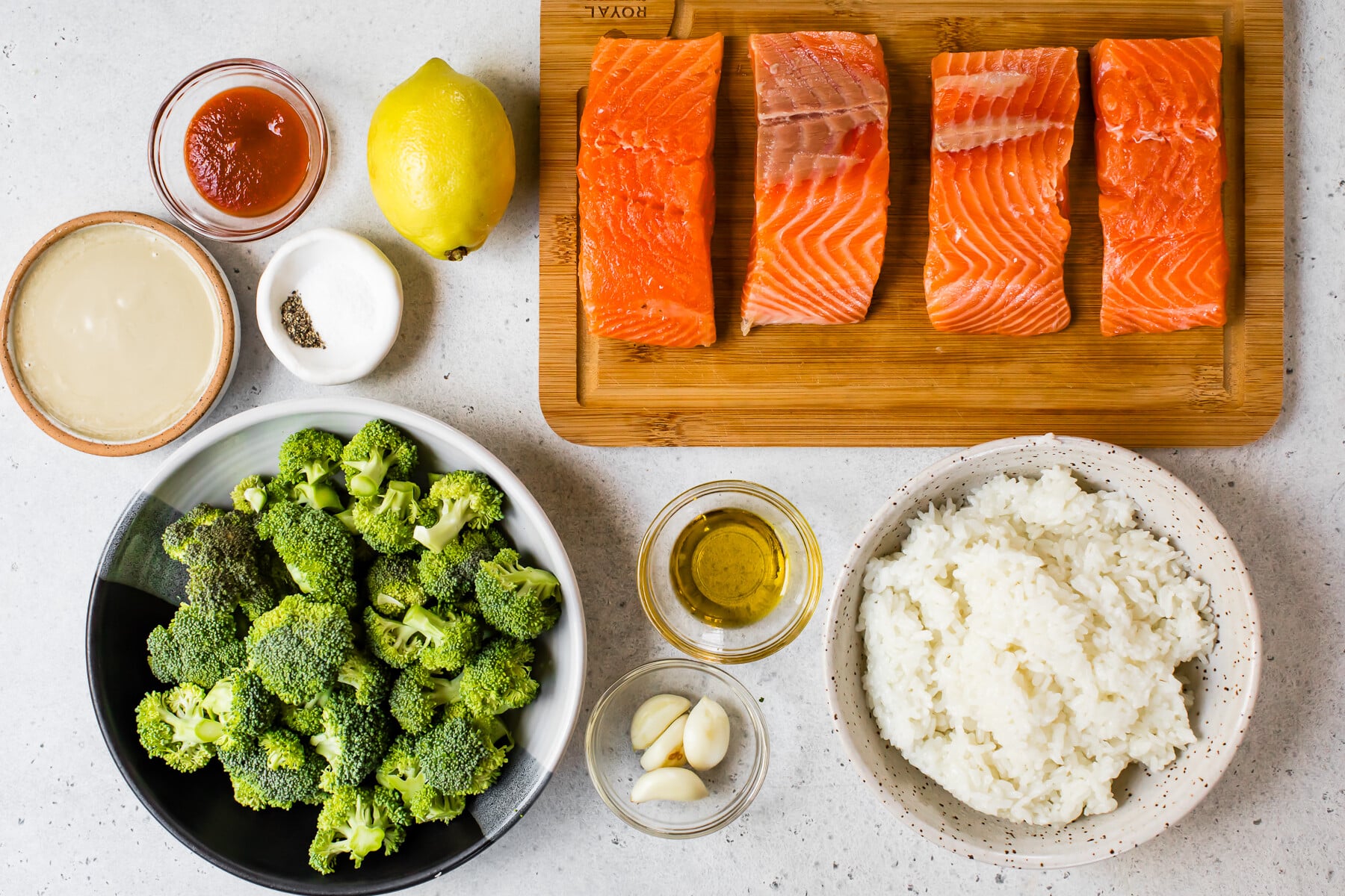 Salmon Broccoli Rice Bowl ingredients