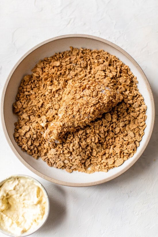 chicken coated with bran flakes