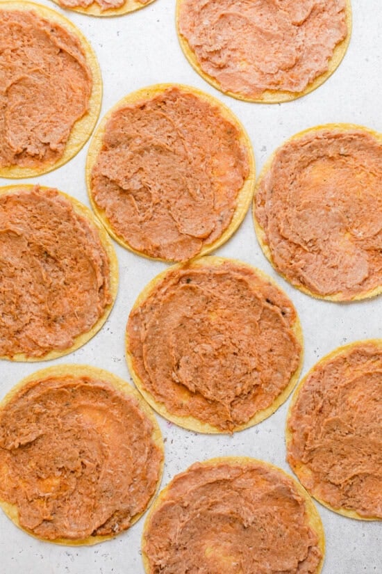 Spread the meat onto the corn tortillas