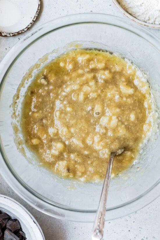 wet ingredients with banana