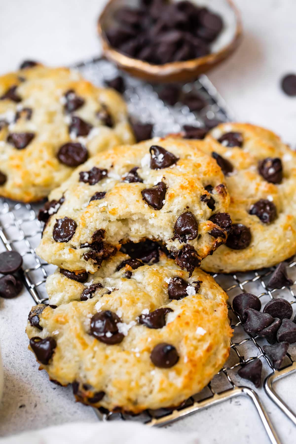 Cottage cheese chocolate chip cookies warm from the oven