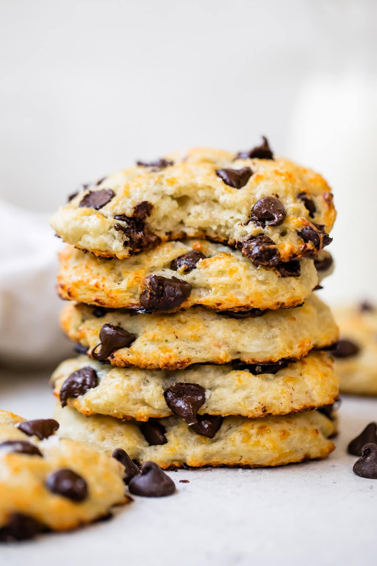 Soft cottage cheese chocolate chip cookie with melted chocolate chips