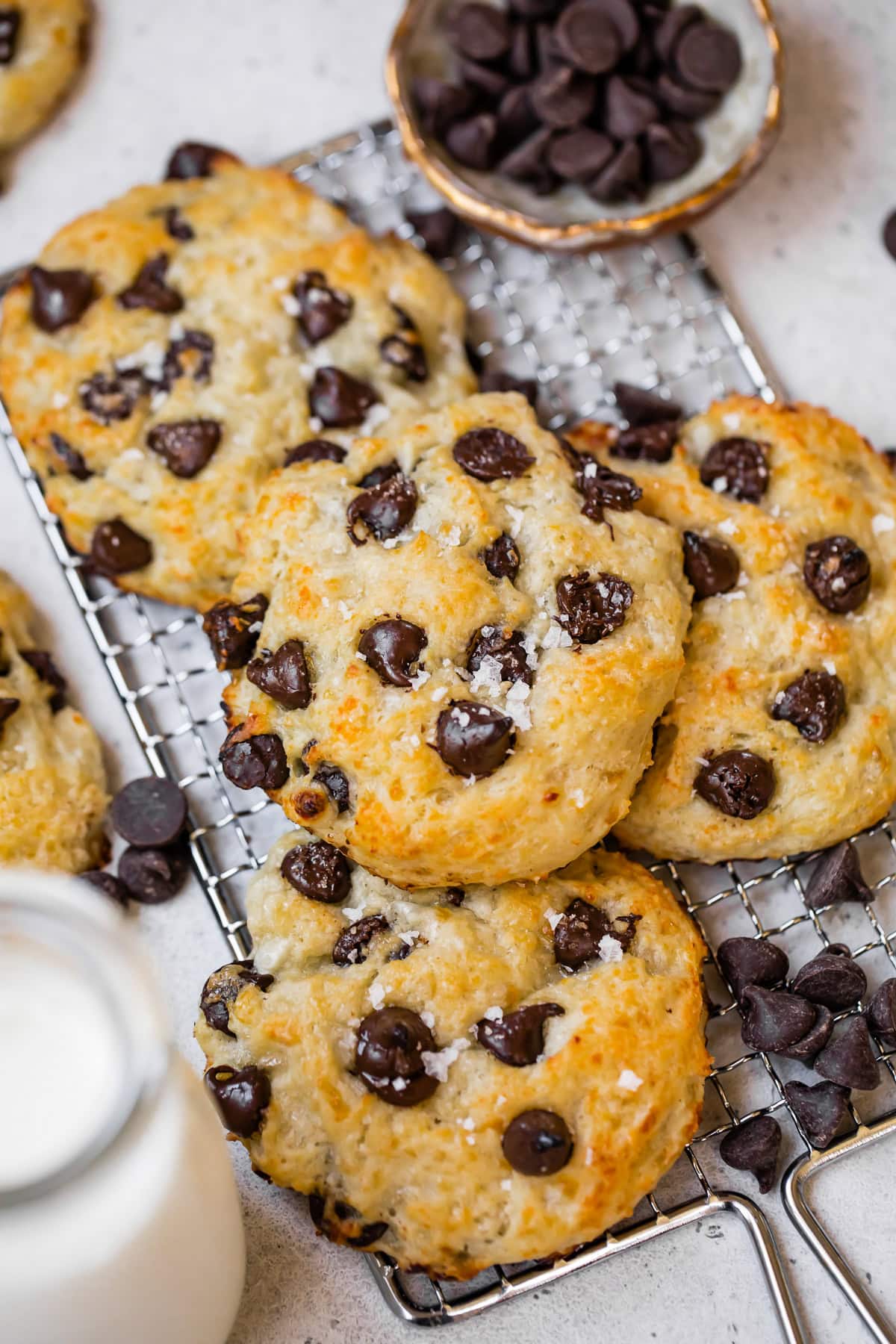 Soft cottage cheese chocolate chip cookie with melted chocolate chips