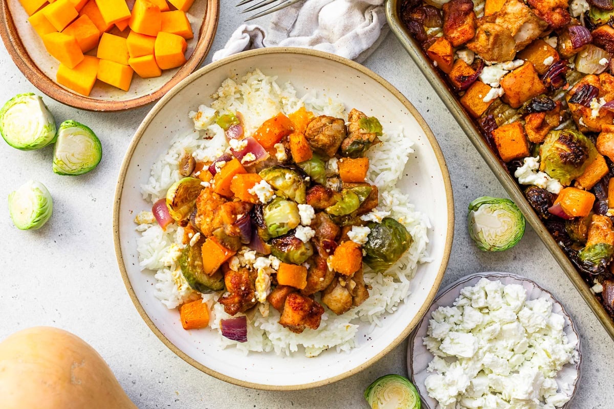 Fall Chicken Sheet Pan Dinner with Feta