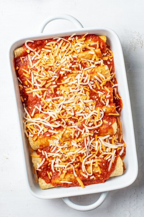 Turkey and Black Bean Enchiladas before baking